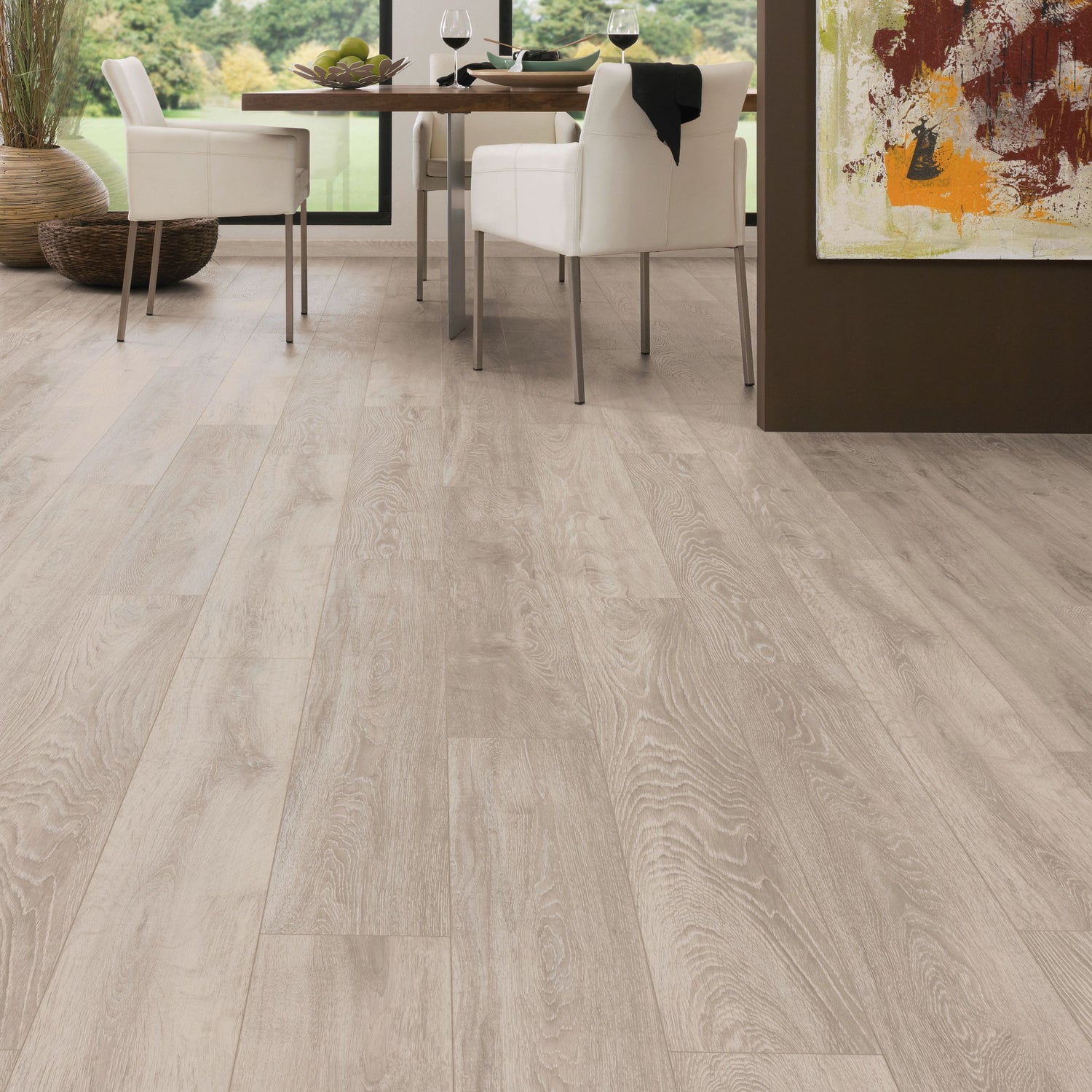 Light tan wood look vinyl plank floor in kitchen setting huntington beach california LVP